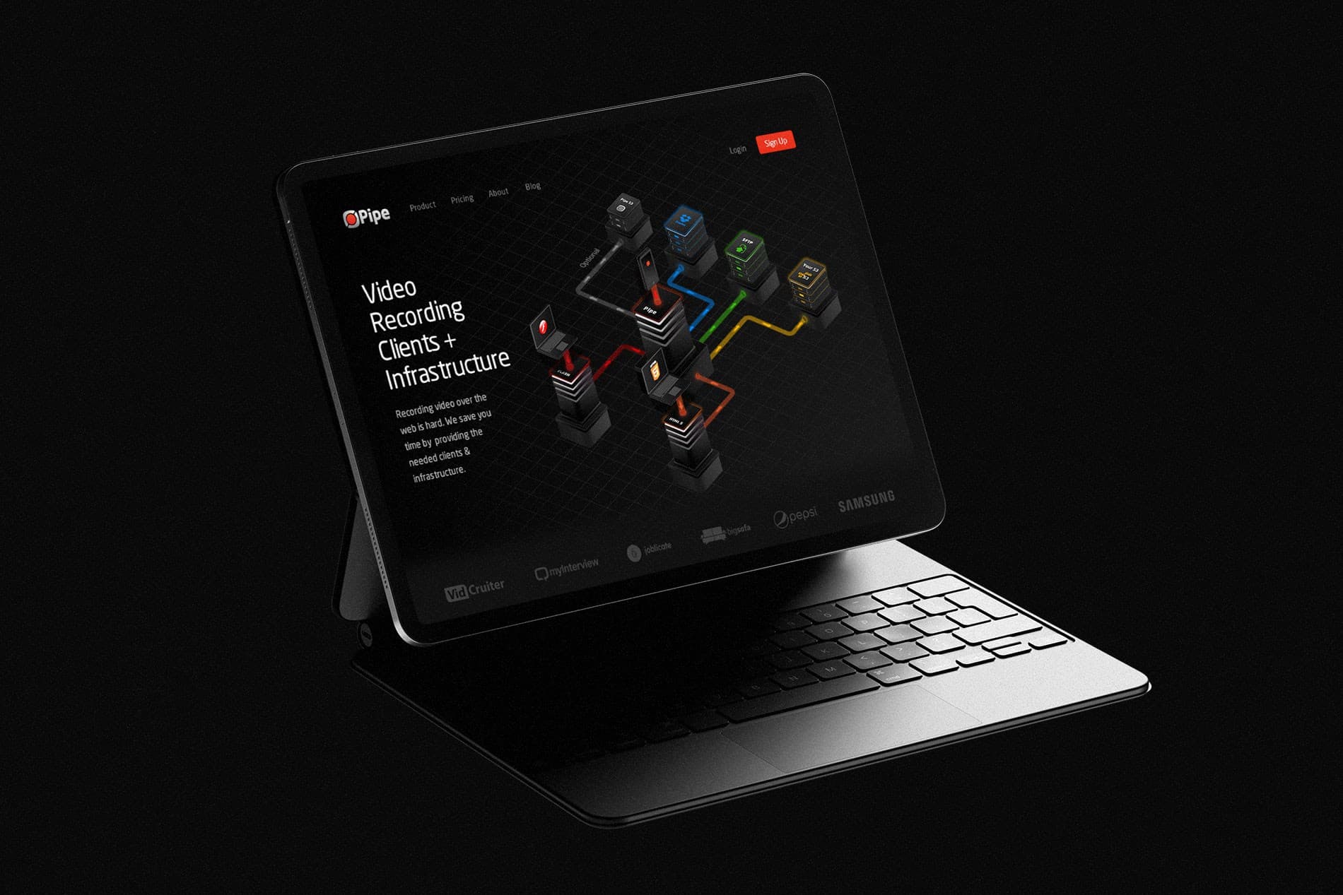Pipe identity applied to a video infrastructure website on a tablet