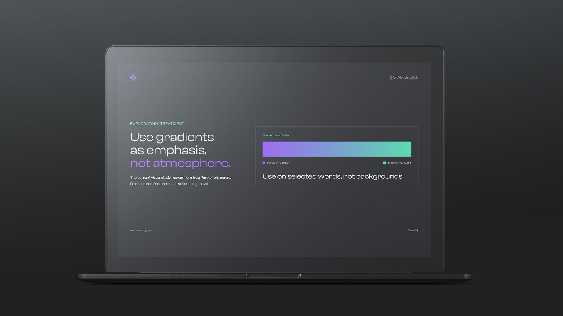 traq gradient guidance on a screen