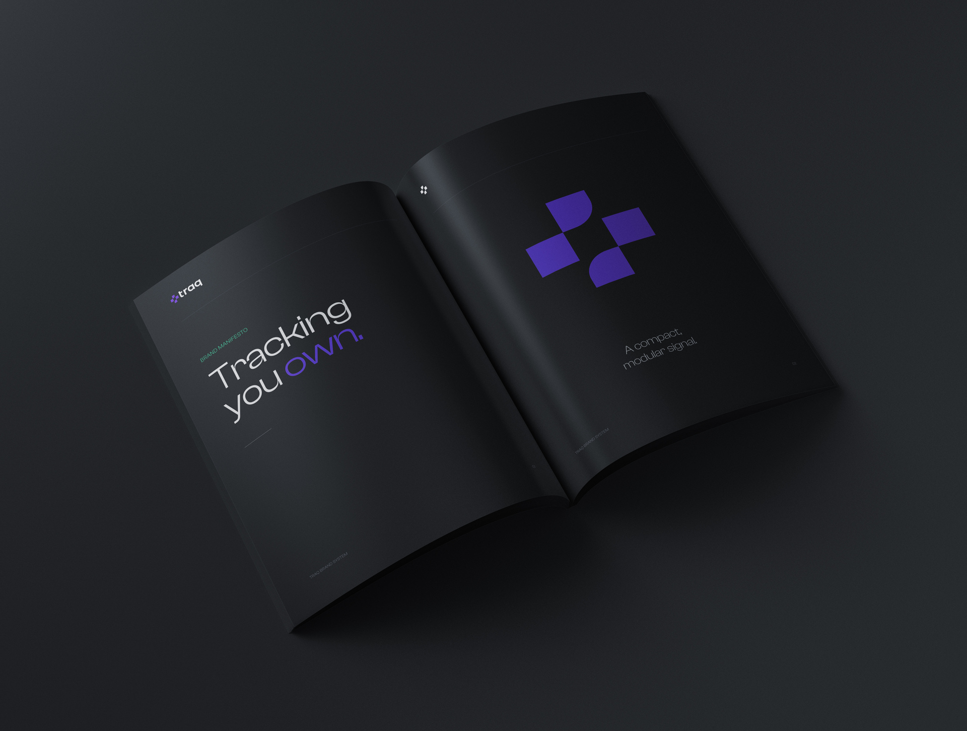 Open traq brand guide with a purple modular symbol